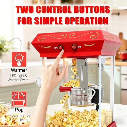 Miniatura 4 de Máquina de palomitas de maíz con ruedas de carrito – Máquina de palomitas de maíz con hervidor de acero inoxidable de 8 onzas, máquina para hacer