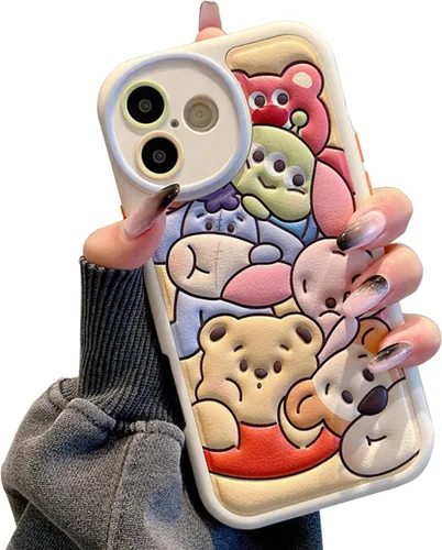Miniatura 18 de Compatible con iPhone 15 Plus, Funda de Dibujos Animados, Funda Kawaii de Oso Lindo de Silicona 3D con Correa, TPU Suave, Protectora y a Prueba