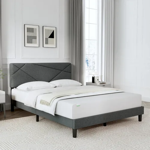 Miniatura 17 de Novilla - Base de cama Queen con cabecero, base de cama tamaño Queen con soporte de listones de madera, cabecero tapizado de terciopelo con puntos