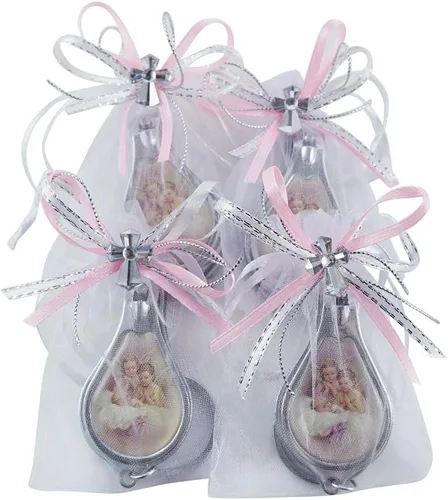 Miniatura 8 de 12 llaveros de bautismo con cortaúñas y abridor de recuerdos de fiesta para niñas, diseño de bautizo recuerdos/ángel bebé en bolsas decoradas Rosa-1