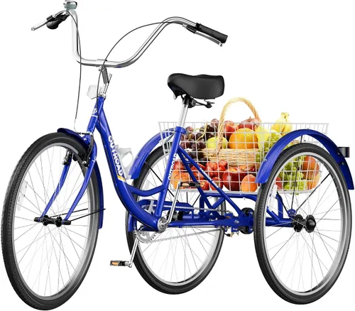 Betterland Triciclo para adultos de 1 velocidad, triciclos para adultos de 24/26 pulgadas con cesta para personas mayores, bicicleta de crucero