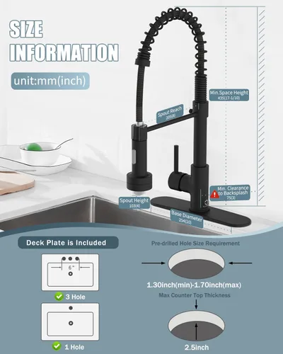 Miniatura 6 de Llave de cocina negra con luz LED, llave de cocina con dispensador de jabón, llave para fregadero de cocina, llave de cocina de acero inoxidable