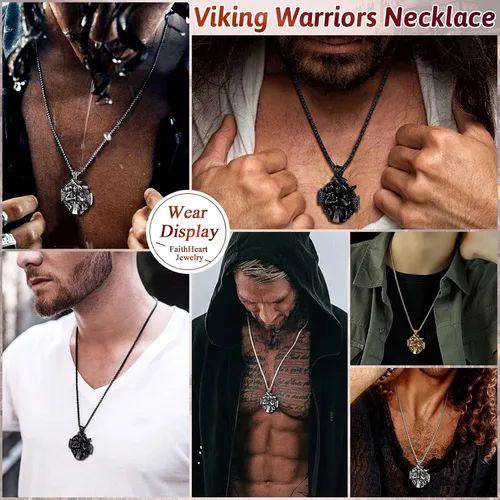 Miniatura 2 de FaithHeart Collar vikingo para hombre, acero inoxidable, mitología nórdica, lanza vikingaamuleto de Odín