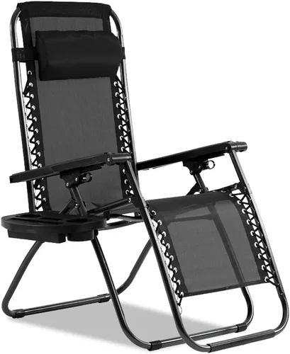 Miniatura 8 de Silla Zero Gravity para patio, tumbona, paquete de 2 sillas reclinables plegables ajustables para exteriores con bandeja portavasos, almohadas