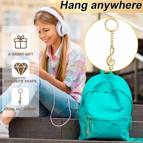 Miniatura 5 de Taiyin Juego de 15 llaveros de notas musicales con bolsas de organza, baratijas de metal g para decoración de recuerdos de fiesta de boda (dorado)
