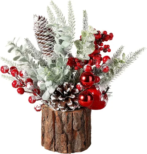 Miniatura 10 de hatisan Árbol de Navidad Pequeño, Árbol de Navidad Artificial con Adornos Navideños Piña Baya, Árbol de Navidad de Mesa para Decoraciones Navideñas
