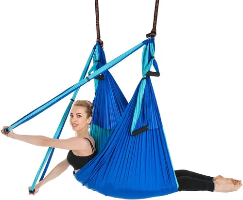 Miniatura 7 de Kit de hamaca de yoga para trapecio aéreo, ultra fuerte, antigravedad para yoga, volador, juego de herramientas de columpio de inversión Mixto azul