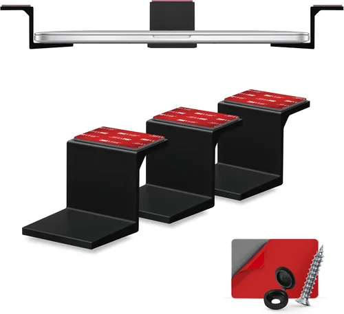 Miniatura 10 de Soporte para laptop debajo del escritorio para escritorio, adhesivo y atornillado, dispositivos de hasta 1.5 pulgadas de grosor como Macbooks