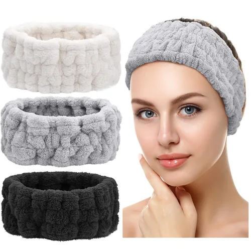 Miniatura 14 de Chuangdi 3 Piezas Diadema Elástica para Maquillaje, Yoga, Deportes, Ducha - Envoltura para la Cabeza para Mujeres y Niñas (Rojo, Azul, Morado)