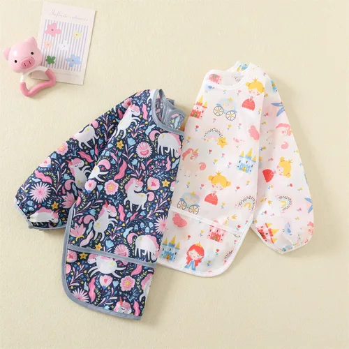 Miniatura 3 de Juego de 5 baberos impermeables de manga larga con bolsillo para niños pequeños de 6 a 30 meses