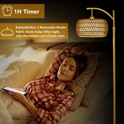 Miniatura 7 de eyassi Lámpara de pie de arco con 3 temperaturas de color, lámpara de pie LED dorada con control remoto y bombilla regulable continua, lámpara