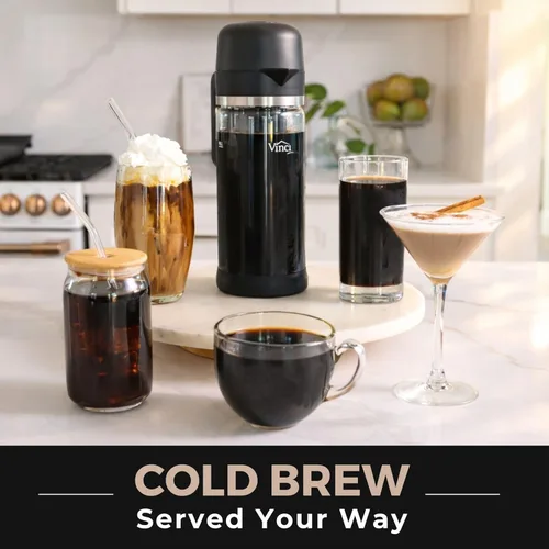 Miniatura 7 de VINCI Express Cold Brew, cafetera eléctrica en frío en 10 minutos, jarra de vidrio, 3 ajustes de fuerza de preparación y ciclo de limpieza, fácil