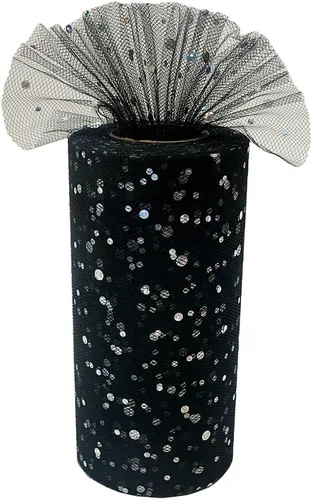 Miniatura 6 de DADAXIE - Rollos de tul con purpurina láser, rollo decorativo de tela de tul de 6 x 50 yardas (150 pies), color brillante para camino de mesa, Negro