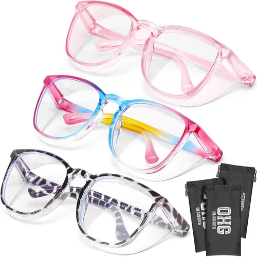 OXG Paquete de 3 elegantes gafas de seguridad, ANSI Z87+ anti niebla, gafas de seguridad con bloqueo de luz azul, gafas protectoras para enfermeras