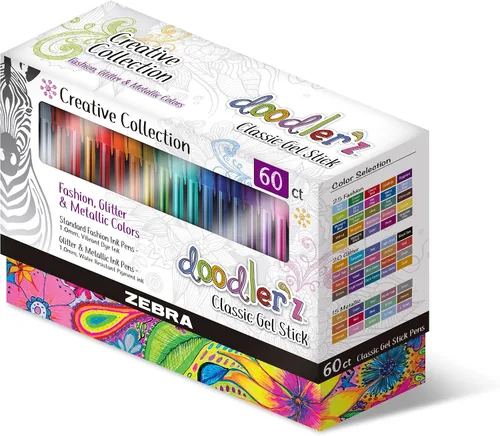 Miniatura 2 de Zebra Pen Doodler'z 41960 - Bolígrafo de tinta en gel, colores surtidos, 0.039 pulgadas, 60 unidades (41960)