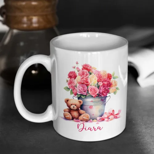 Miniatura 5 de Tazas de cerámica personalizadas del cubo de rosas con nombre, Taza de flores, Taza de café de flores de rosas personalizadas, Taza de té floral