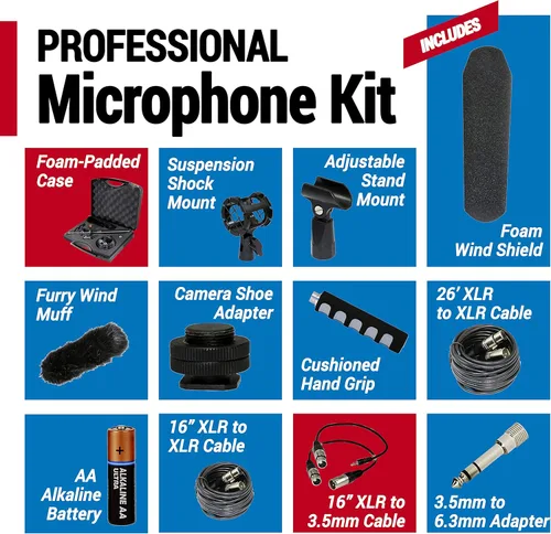 Miniatura 3 de VidPro XM-88 Kit de micrófono profesional de video y difusión de escopeta, 13 piezas, XLR, aleación de aluminio, para grabación, transmisión