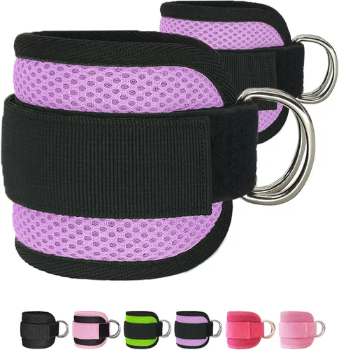 Miniatura 24 de Correas de tobillo de fitness para máquinas de cable, paquete de 2, cómodas y ajustables, puños de tobillo y muñeca acolchados, correas para piernas