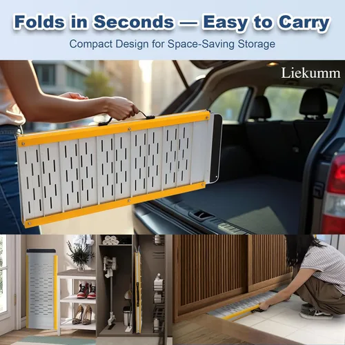 Miniatura 7 de LIEKUMM Rampa portátil para silla de ruedas, capacidad de 600 libras, evita el encharcamiento, rampas para sillas de ruedas para el hogar, rampa