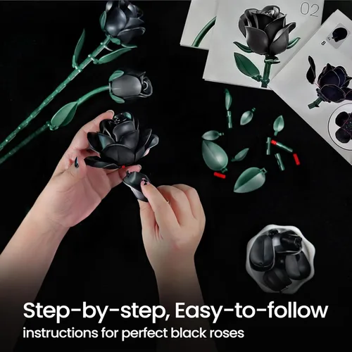 Miniatura 7 de iATOM Juego de construcción de flores de rosas negras, paquete de 3, regalo para el día de la madre, ella, novia, esposa, pareja, gótico, emo