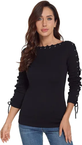 Miniatura 2 de AmélieBoutik Blusa de manga larga con ribete de encaje para mujer