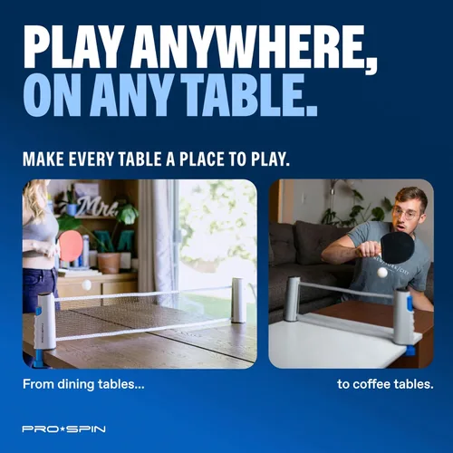 Miniatura 7 de PRO-SPIN Juego de ping pong portátil con red retráctil para cualquier mesa, juego de tenis de mesa todo en uno con paletas de ping pong, pelotas