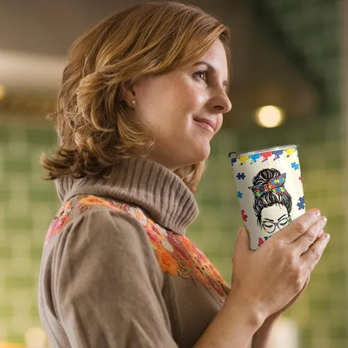 Miniatura 6 de Regalos para mamá autista, taza de viaje de conciencia sobre el autismo con popote para mamá, tazas de acero inoxidable para autismo de 20 onzas