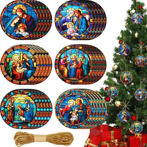 Riceshoot 30 Piezas Adornos de Escena de Nacimiento para Árbol de Navidad Acrílico Adorno de Nacimiento de Jesús Cristiano Religioso Doble Cara