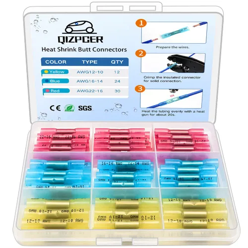 Miniatura 8 de 100 piezas conectores de tope amarillos termorretráctiles, terminales de crimpado impermeables de 12-10 AWG, conectores de cable eléctrico, empalme