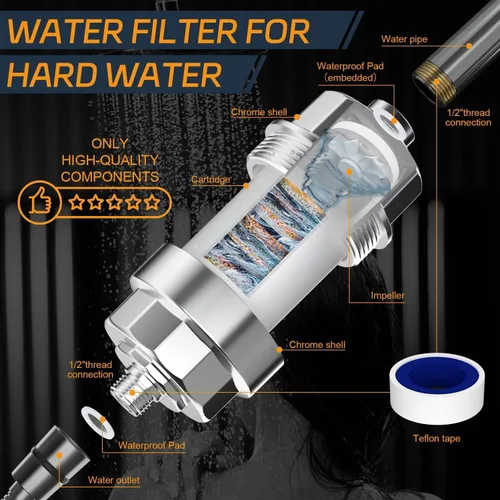 Miniatura 4 de Filtro de ducha, EMBATHER Filtro de cabezal de ducha de 20 etapas para agua dura, elimina cloro/fluoruro/metales pesados, filtro suavizante de ducha