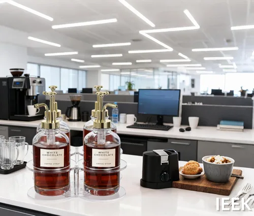 Miniatura 5 de IEEK Organizador giratorio de jarabe de café, soporte para botella de jarabe para dispensador de jarabe, 16.9 onzas, estante acrílico transparente