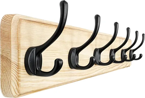 Miniatura 10 de Dseap Perchero de Pared: Moderno, Patentado, Resistente, 17.4" de Largo, Riel Colgador de Madera con 5 Ganchos Dobles para Abrigos de Invierno, Negro