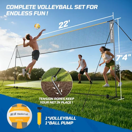 Miniatura 3 de Haokelball Juego de red de bádminton, voleibol y pickleball, sistema de redes todo en uno portátil de 22 pies para interior y exterior con altura