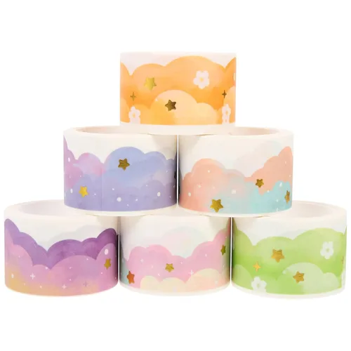 COHEALI 6 rollos de cinta washi de hadas de nube, cinta adhesiva japonesa de lámina dorada, cintas adhesivas para álbumes de recortes, suministros