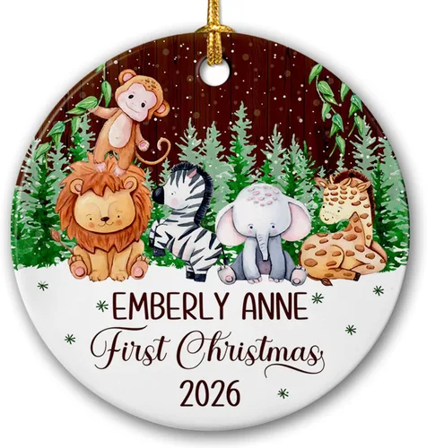 Miniatura 10 de Adornos de Navidad personalizados de animales del bosque 2026, primera decoración de árbol de Navidad del bebé, adorno de primera Navidad, adorno