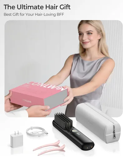 Miniatura 8 de Cepillo alisador de pelo inalámbrico con aire fresco, estilo de larga duración, mini alisador de pelo portátil para cabello grueso y rizado, iones