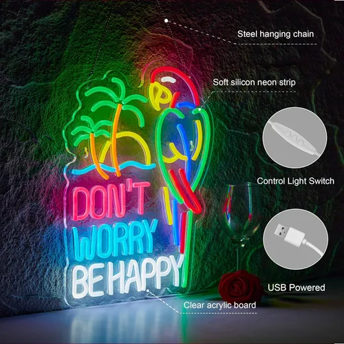 Miniatura 5 de Letrero de Neón "No Te Preocupes, Sé Feliz" para Decoración de Pared Regulable USB Luz de Neón LED Compatible con Temporizador para Decoración