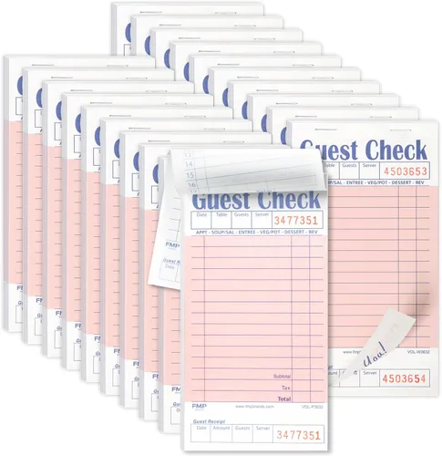Miniatura 21 de FMP Brands Libros de cheques de invitados para servidores, papel de bloc de notas de servidor, total de 500 hojas (10 blocs), azul con recibo