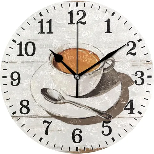 Miniatura 60 de JUNZAN Reloj de bañera con vino romántico espumoso y velas, reloj de pared silencioso de 10 pulgadas, pequeño reloj redondo, decoración de cocina