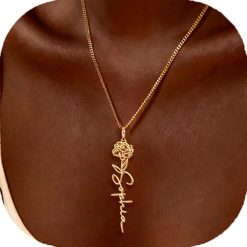 Miniatura 9 de TRANGEL Custom Birth Flower Name Necklace Personalized 18K Gold Plated Necklace Floral Pendant Jewelry Mothers Christmas Birthday Gift for Women