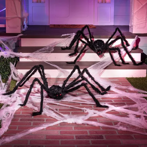 Miniatura 9 de JOYIN Paquete de 2 decoraciones de Halloween para exteriores de 5 pies, araña negra peluda, araña gigante aterradora, accesorios falsos grandes