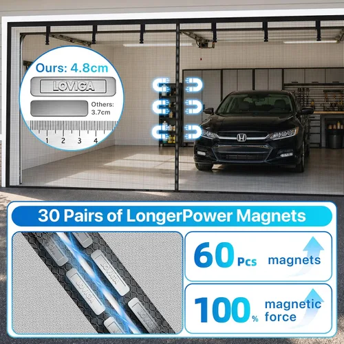 Miniatura 3 de Heavy Duty Garage Screen Door for 1 Car Garage Pull Down, LOVIGA 8×7FT Magnetic Fiberglass Garage Door Screen Garage Net Screen with Magnet
