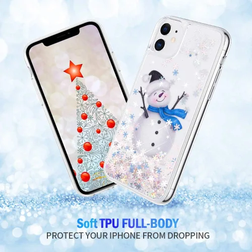 Miniatura 3 de Maxdara Funda de Navidad para iPhone 11, diseño de muñeco de nieve con purpurina líquida brillante cubierta bonita para niñas y niños, 6.1 pulgadas
