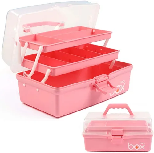 Miniatura 9 de TERGOO Organizadores y Almacenamiento de Manualidades de Plástico de 3 Capas de 12 Pulgadas, Caja de Aparejos Plegable Portátil con Asa y Divisores
