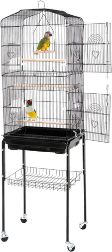 ZENY Jaula para Pájaros de 63.4 Pulgadas, Jaula de Loro de Hierro Forjado Rodante con Bandeja Deslizable, Estante de Almacenamiento, Casa para