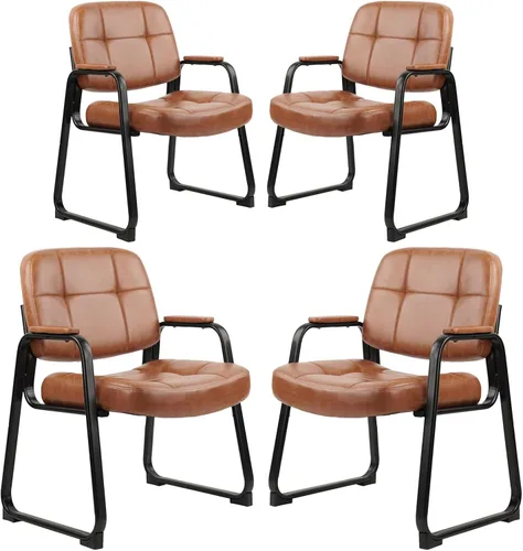 Miniatura 24 de CLATINA Silla de cuero para invitados de oficina, silla de recepción sin ruedas con reposabrazos y soporte de madera, sillón de escritorio