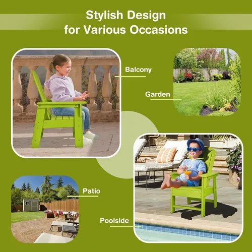 Miniatura 6 de Giantex Silla Adirondack para Niños, Silla de Patio de Césped de HDPE con Respaldo Ergonómico para Terraza, Porche, Patio Trasero, Junto a