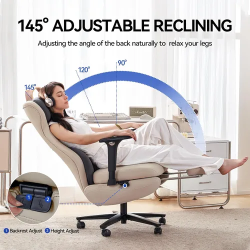 Miniatura 7 de EMIAH Silla de oficina ergonómica con reposapiés, silla de oficina reclinable con brazos ajustables y reposacabezas, silla de juegos de respaldo