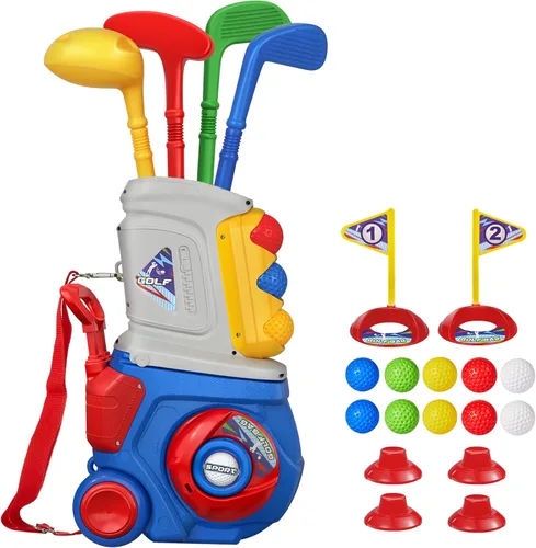 Juego de golf para niños y niñas de 1, 2, 3, 4, 5 años, con 4 palos de golf de plástico, 10 pelotas, para interiores y exteriores, juego de palos de