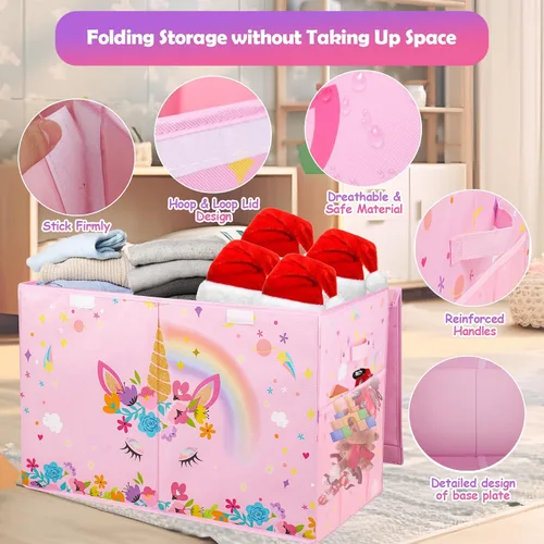 Miniatura 4 de Mabahoo Caja de juguetes grande, organizador de almacenamiento plegable y resistente para niños y niñas, caja de almacenamiento de 25 x 13 x 16